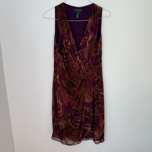 Ralph Lauren Floral Wrap Dress Size 12 Purple Boho Wedding Guest Midi